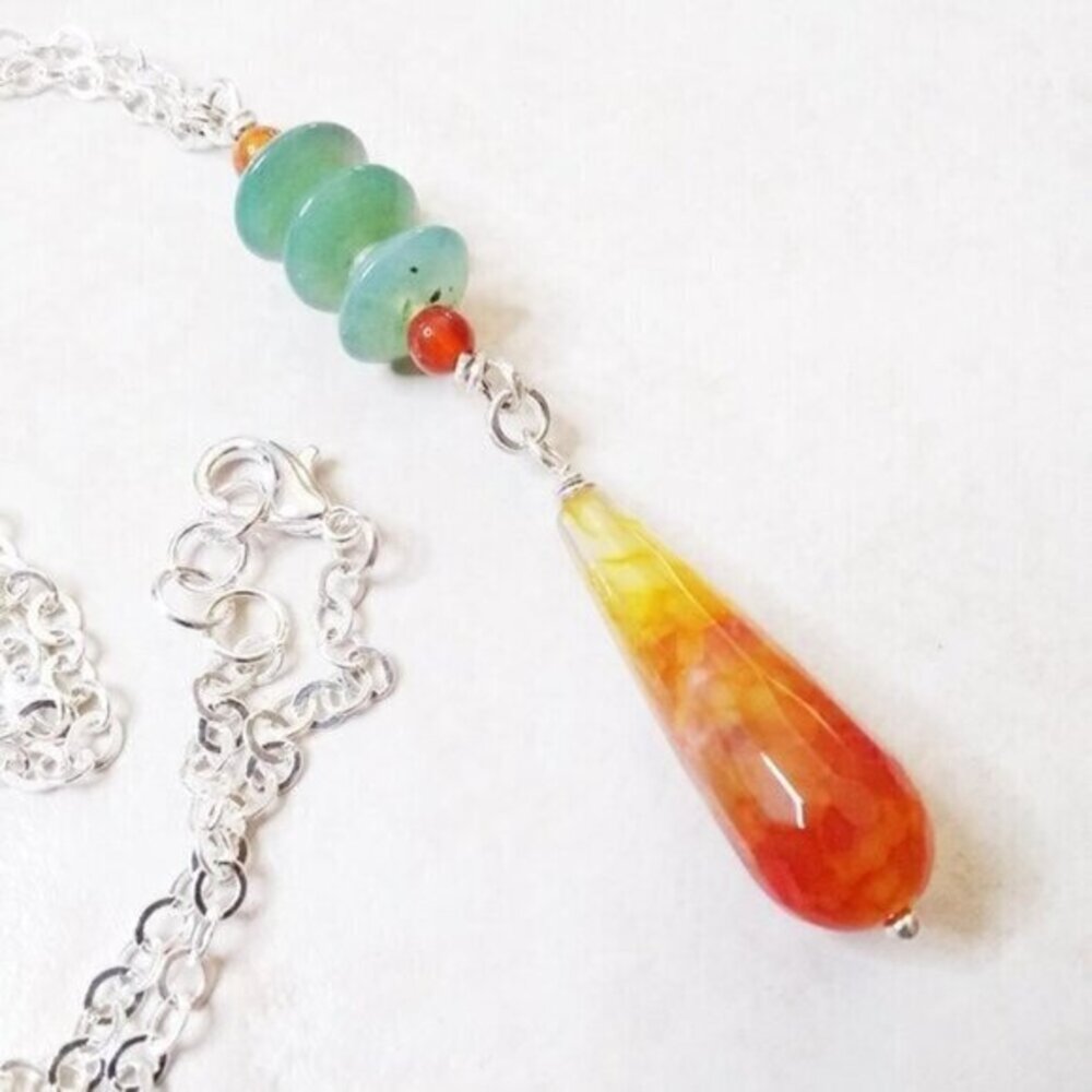Tropical Spring + Summer Colors! Vibrant Orange + Green Agate Pendant Necklace - Picture 11 of 14